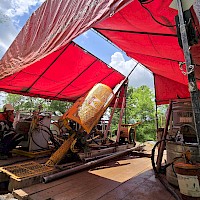 Man portable drill rig in operation