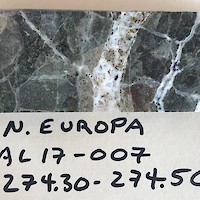 AL17-007_NuevaEuropa_IMG_1300 - close up 274.30-274.50m – “close-up of Nueva Europa vein breccia.  Note multiple phases of brecciation and quartz-carbonate veining.”