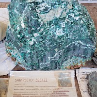 Boulder sample that assayed 3,320 g/t Ag, 54.7 g/t Au, 25% Cu, 6.5% Pb, and 1.1% Zn measuring 16 inches long x 18 inches high and 6 inches thick