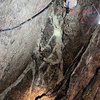 Promontorio - View of portion of Promontorio vein zone in immediate hanging wall of fault plane, Tirito shaft area.